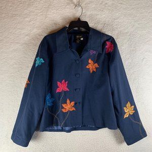 Bala Bala Women's‎ Navy Silk Floral Embroidery Beaded Blazer Jacket Size S 8728